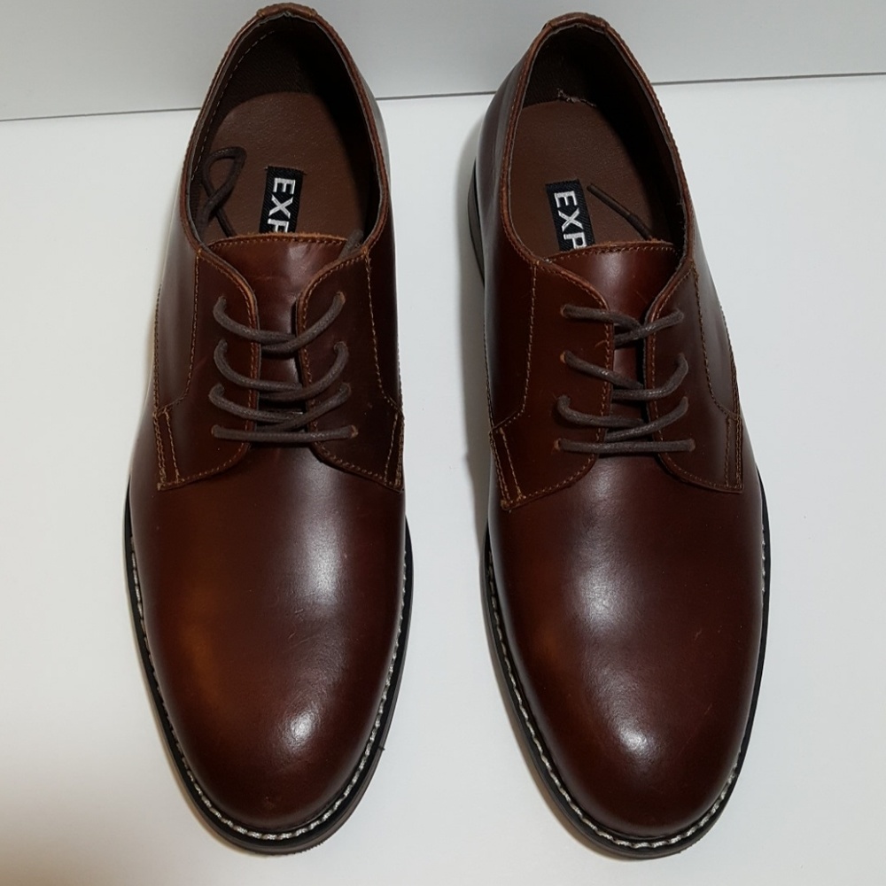 Express Dark Brown Leather Oxford Shoes